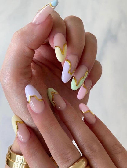 Handmade Press On Nails: Reusable, Glue Ons, Acrylic Gel, Almond Round Short, Hand-painted Custom