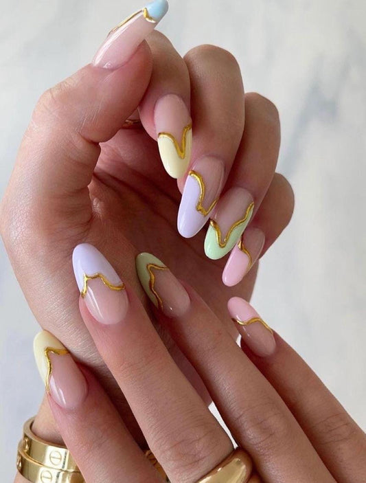 Handmade Press On Nails: Reusable, Glue Ons, Acrylic Gel, Almond Round Short, Hand-painted Custom