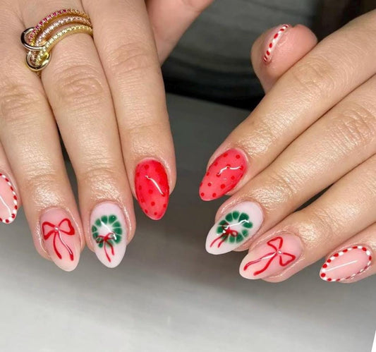 Handmade Press On Nails: Reusable, Trending, Almond Round Short, Xmas Christmas Winter