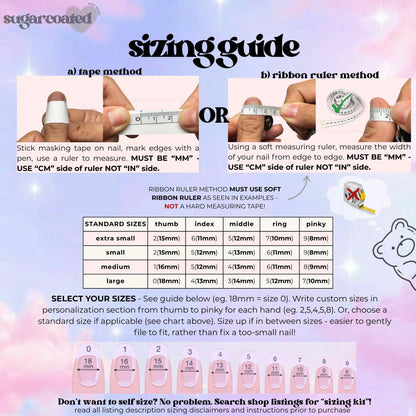 The image is a guide that provides information on how to properly measure and select nail sizes using a tape measure and a ribbon ruler.