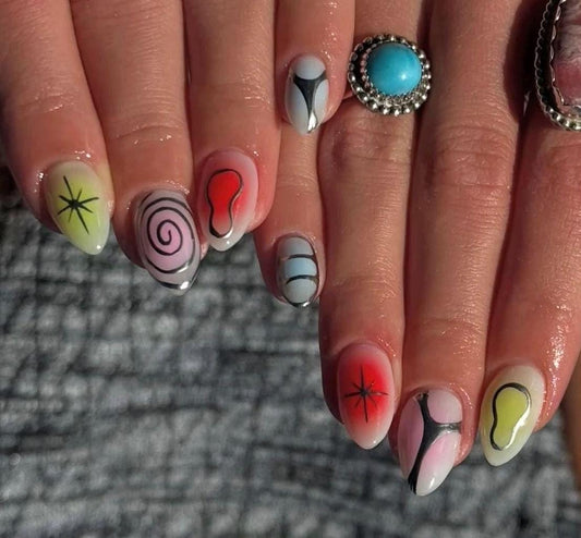 Handmade Press On Nails: Reusable, Glue Ons, Acrylic Gel, Almond Round Short, Hand-painted Custom