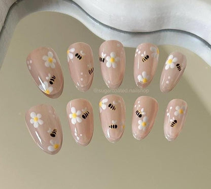 Handmade Press On Nails: Reusable, Glue Ons, Acrylic Gel, Almond Round Short, Hand-painted Custom