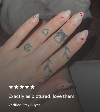 Handmade Press On Nails: Reusable, Glue Ons, Acrylic Gel, Almond Round Short, Hand-painted Custom