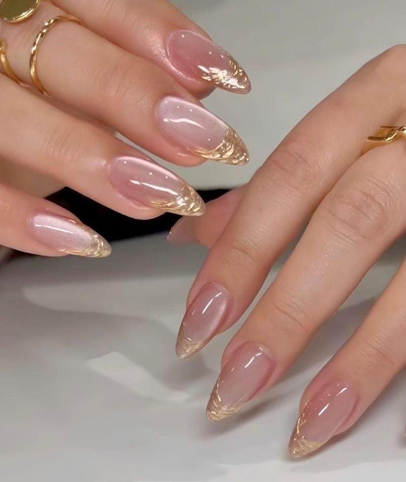 Handmade Press On Nails: Reusable, Glue Ons, Acrylic Gel, Almond Round Short, Hand-painted Custom