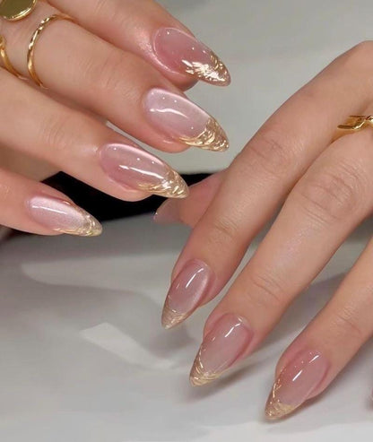 Handmade Press On Nails: Reusable, Glue Ons, Acrylic Gel, Almond Round Short, Hand-painted Custom