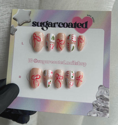 Handmade Press On Nails: Reusable, Trending, Almond Round Short, Xmas Christmas Winter