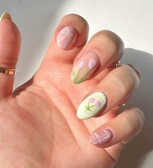 Handmade Press On Nails: Reusable, Glue Ons, Acrylic Gel, Almond Round Short, Hand-painted Custom