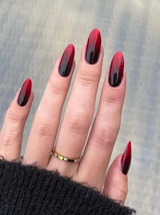 Handmade Press On Nails: Reusable, Gel, Almond Round Short, Handpainted, Halloween Fall Autumn October