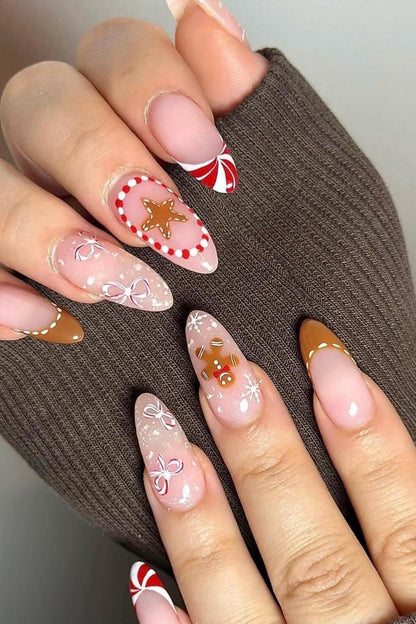 Handmade Press On Nails: Reusable, Trending, Almond Round Short, Xmas Christmas Winter