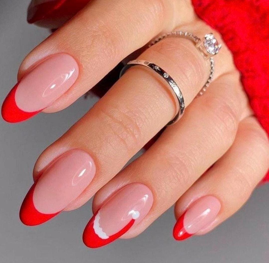 Handmade Press On Nails: Reusable, Trending, Almond Round Short, Xmas Christmas Winter