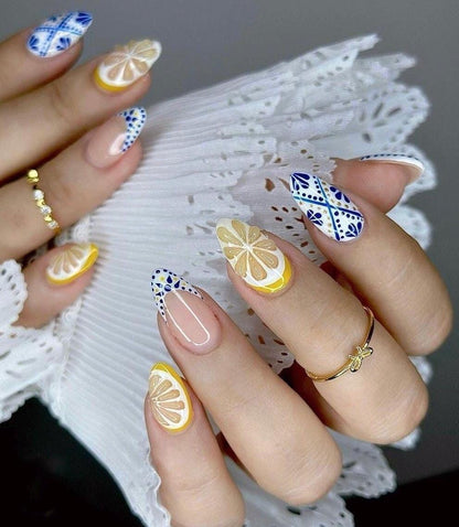 Handmade Press On Nails: Reusable, Glue Ons, Acrylic Gel, Almond Round Short, Hand-painted Custom