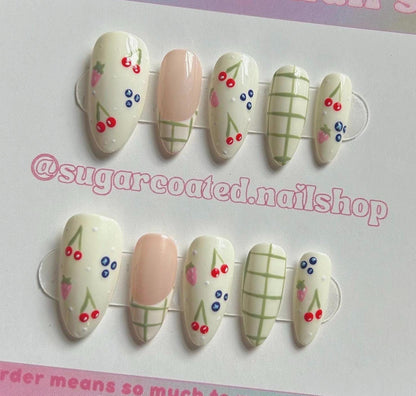 Handmade Press On Nails: Reusable, Glue Ons, Acrylic Gel, Almond Round Short, Hand-painted Custom