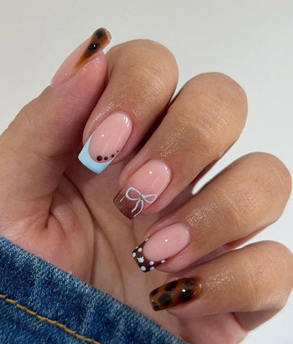 Handmade Press On Nails: Reusable, Gel, Almond Round Short, Handpainted, Polka Dots