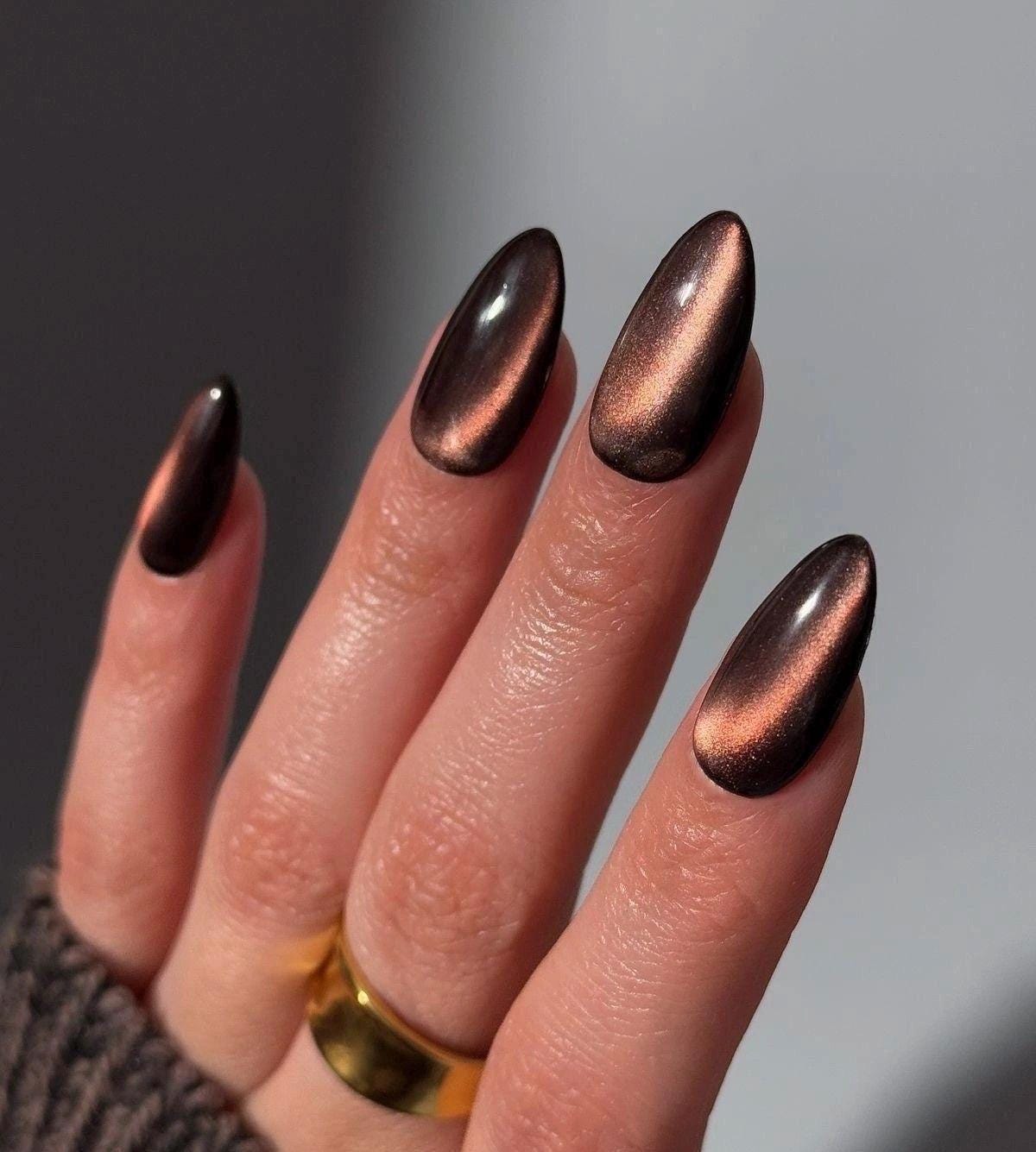 Handmade Press On Nails: Reusable, Gel, Almond Round Short, Handpainted, Halloween Fall Autumn October