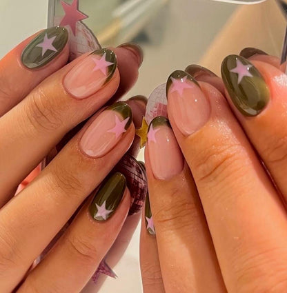 Handmade Press On Nails: Reusable, Gel, Almond Round Short, Handpainted, Luxury Y2K