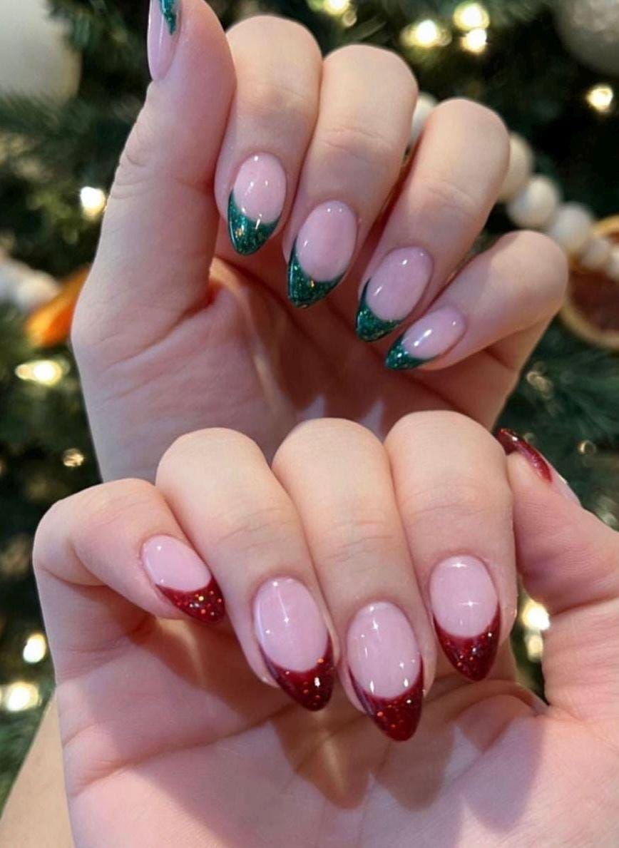 Handmade Press On Nails: Reusable, Trending, Almond Round Short, Xmas Christmas Winter
