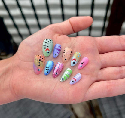 Handmade Press On Nails: Reusable, Glue Ons, Acrylic Gel, Almond Round Short, Hand-painted Custom