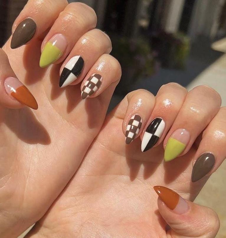 Handmade Press On Nails: Reusable, Gel, Almond Round Short, Handpainted, Halloween Fall Autumn October