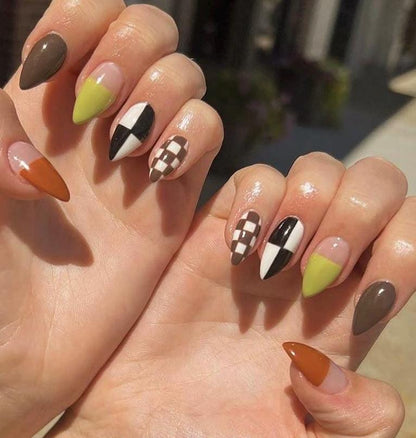 Handmade Press On Nails: Reusable, Gel, Almond Round Short, Handpainted, Halloween Fall Autumn October