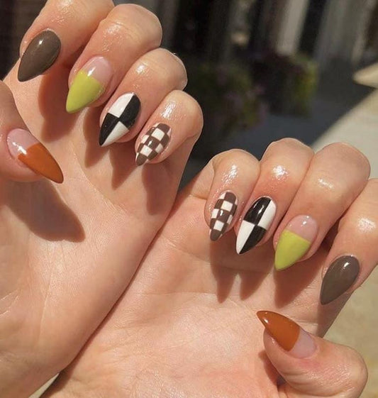 Handmade Press On Nails: Reusable, Gel, Almond Round Short, Handpainted, Halloween Fall Autumn October