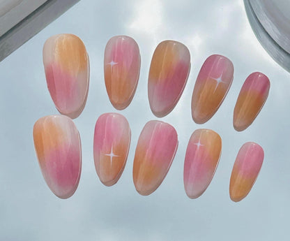 Handmade Press On Nails: Reusable, Glue Ons, Acrylic Gel, Almond Round Short, Hand-painted Custom