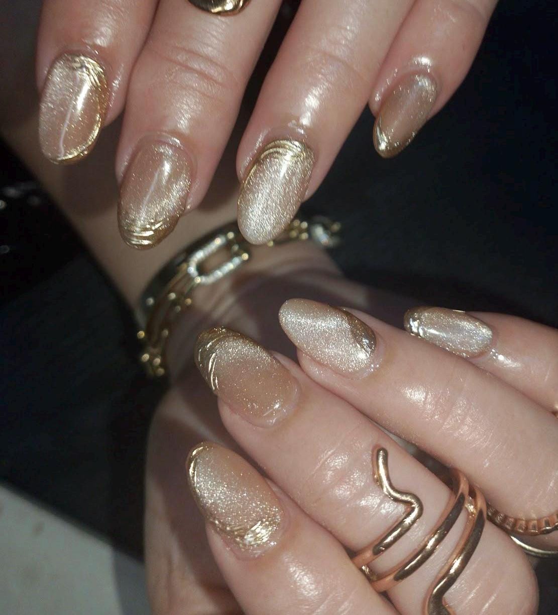 Handmade Press On Nails: Reusable, Glue Ons, Acrylic Gel, Almond Round Short, Hand-painted Custom