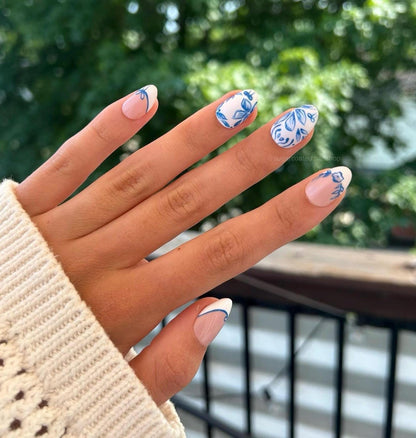 Handmade Press On Nails: Reusable, Glue Ons, Acrylic Gel, Almond Round Short, Hand-painted Custom