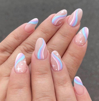 Handmade Press On Nails: Reusable, Glue Ons, Acrylic Gel, Almond Round Short, Hand-painted Custom