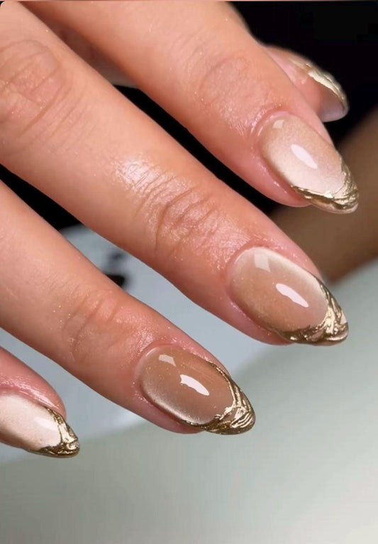 Handmade Press On Nails: Reusable, Glue Ons, Acrylic Gel, Almond Round Short, Hand-painted Custom