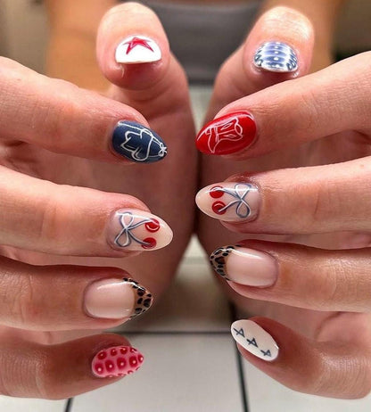 Handmade Press On Nails: Reusable, Glue Ons, Acrylic Gel, Almond Round Short, Hand-painted Custom