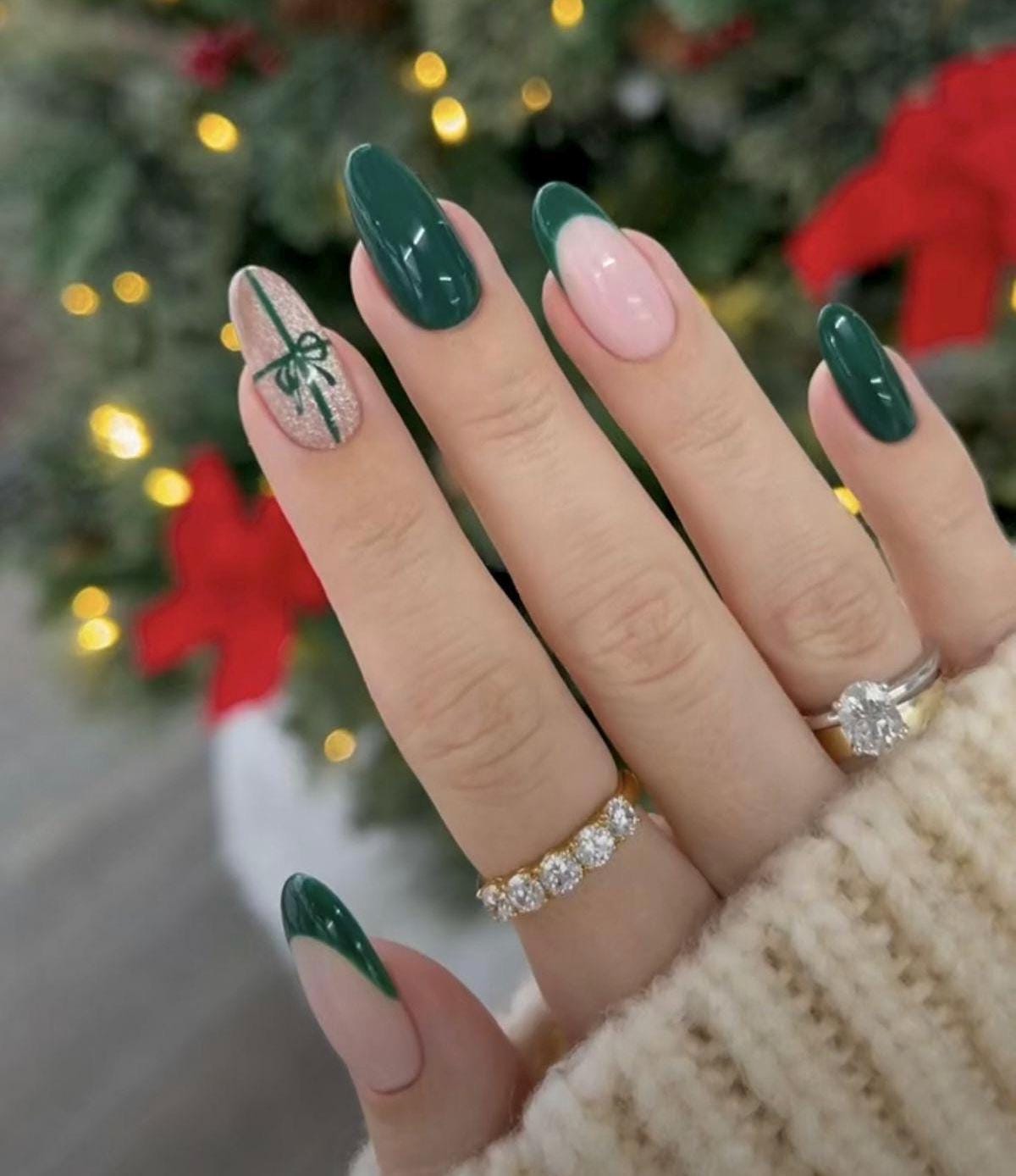 Handmade Press On Nails: Reusable, Trending, Almond Round Short, Xmas Christmas Winter