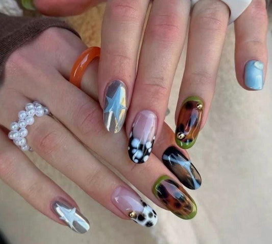 Handmade Press On Nails: Reusable, Glue Ons, Acrylic Gel, Almond Round Short, Hand-painted Custom