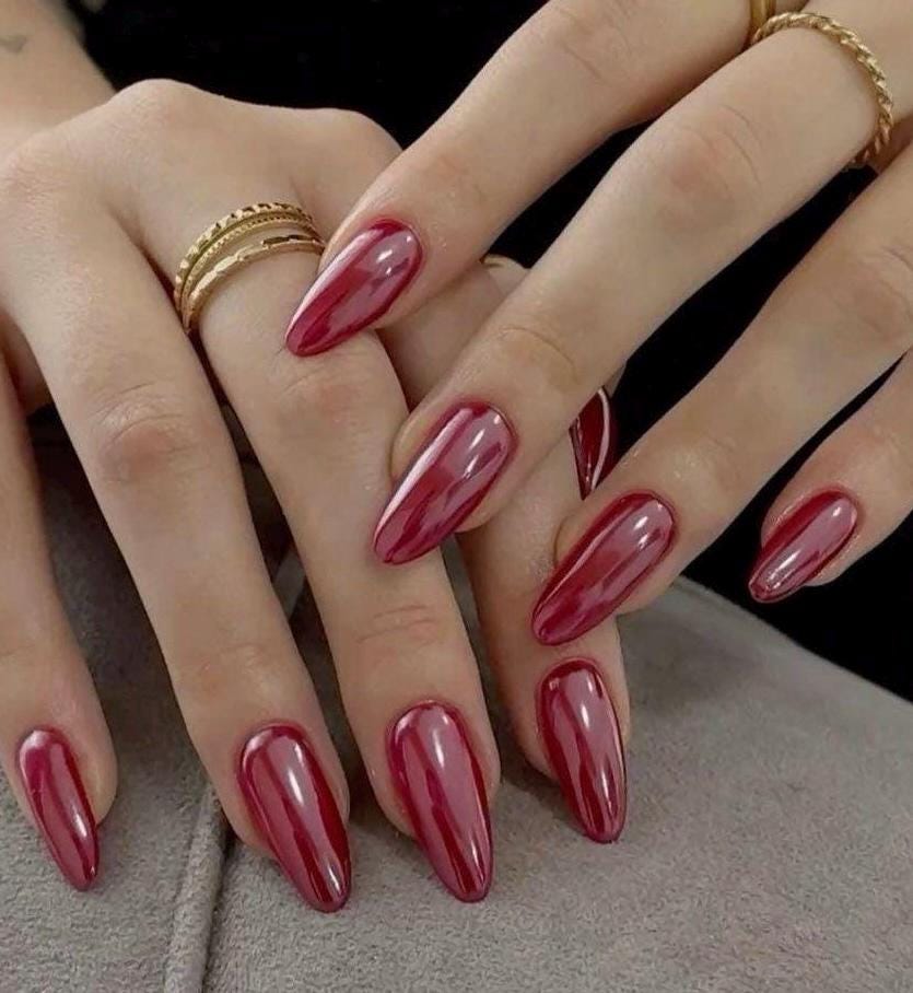 Handmade Press On Nails: Reusable, Trending, Almond Round Short, Xmas Christmas Winter