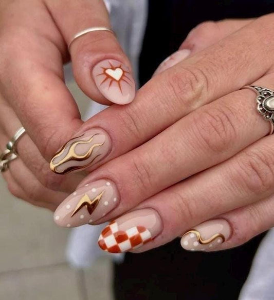 Handmade Press On Nails: Reusable, Gel, Almond Round Short, Handpainted, Halloween Fall Autumn October