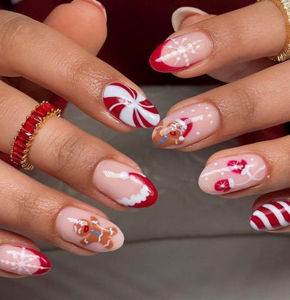 Handmade Press On Nails: Reusable, Trending, Almond Round Short, Xmas Christmas Winter