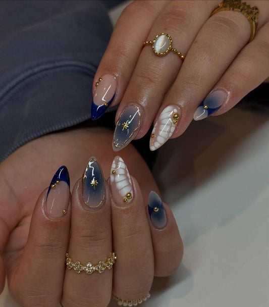 Handmade Press On Nails: Reusable, Glue Ons, Acrylic Gel, Almond Round Short, Hand-painted Custom