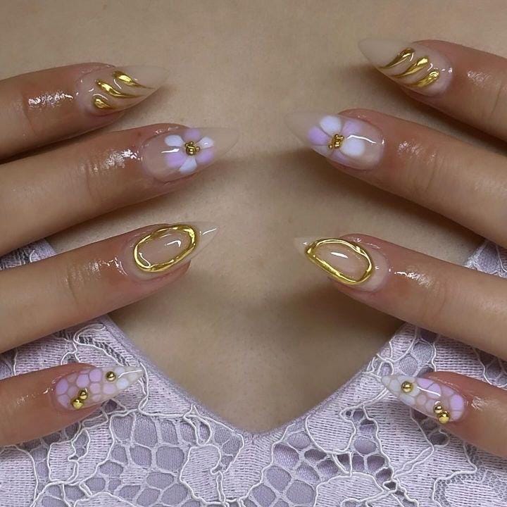 Handmade Press On Nails: Reusable, Glue Ons, Acrylic Gel, Almond Round Short, Hand-painted Custom