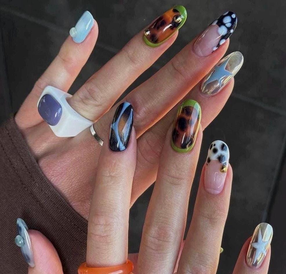 Handmade Press On Nails: Reusable, Glue Ons, Acrylic Gel, Almond Round Short, Hand-painted Custom