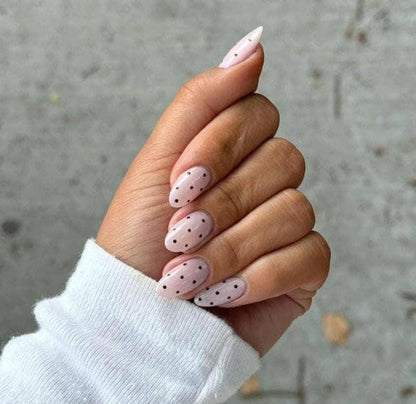 Handmade Press On Nails: Reusable, Gel, Almond Round Short, Handpainted, Polka Dots