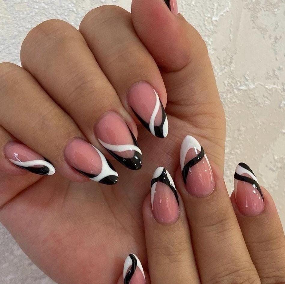 Handmade Press On Nails: Reusable, Glue Ons, Acrylic Gel, Almond Round Short, Handpainted Minimalist