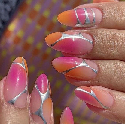 Handmade Press On Nails: Reusable, Glue Ons, Acrylic Gel, Almond Round Short, Hand-painted Custom