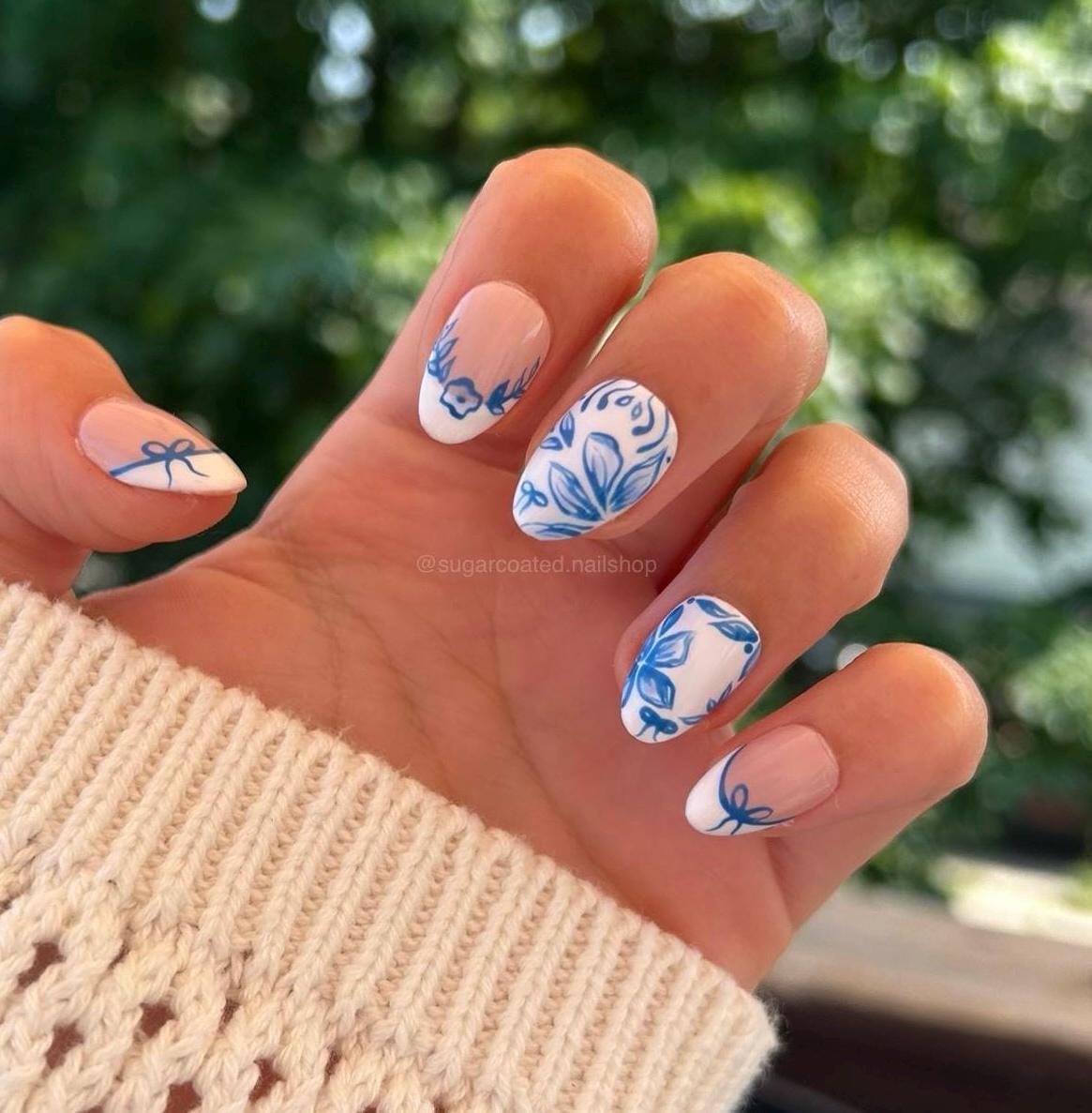 Handmade Press On Nails: Reusable, Glue Ons, Acrylic Gel, Almond Round Short, Hand-painted Custom