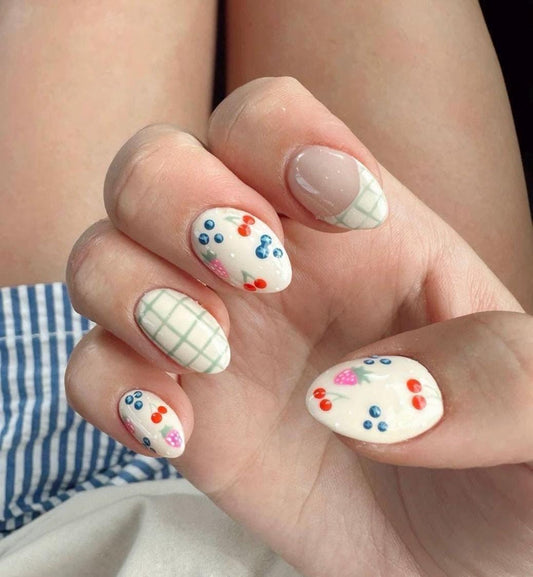 Handmade Press On Nails: Reusable, Glue Ons, Acrylic Gel, Almond Round Short, Hand-painted Custom
