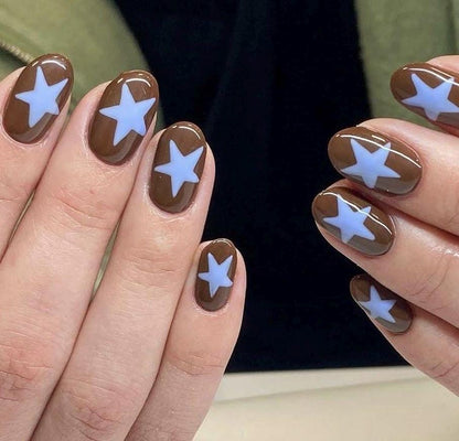 Handmade Press On Nails: Reusable, Gel, Almond Round Short, Handpainted, Luxury Y2K