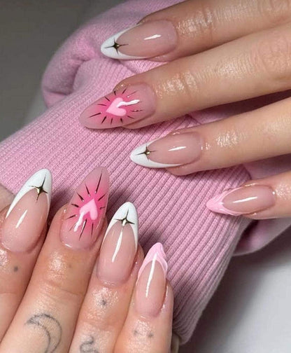 Handmade Press On Nails: Reusable, Glue Ons, Acrylic Gel, Almond Round Short, Hand-painted Custom