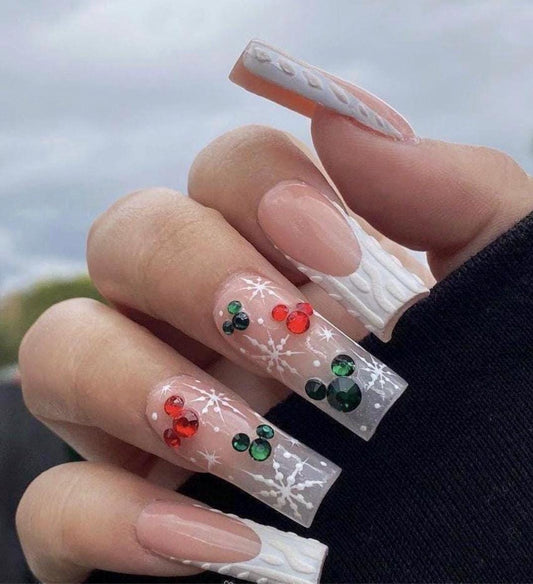 Handmade Press On Nails: Reusable, Trending, Almond Round Short, Xmas Christmas Winter