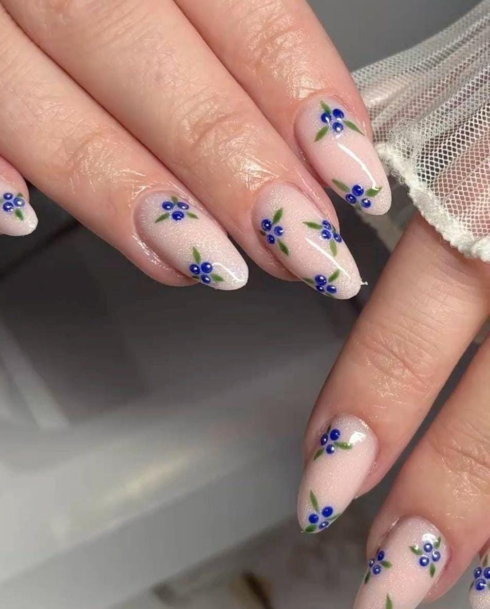 Handmade Press On Nails: Reusable, Glue Ons, Acrylic Gel, Almond Round Short, Hand-painted Custom