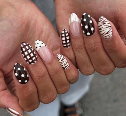 Handmade Press On Nails: Reusable, Gel, Almond Round Short, Handpainted, Fall Autumn October