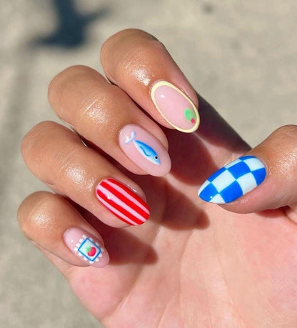 Handmade Press On Nails: Reusable, Glue Ons, Acrylic Gel, Almond Round Short, Hand-painted Custom