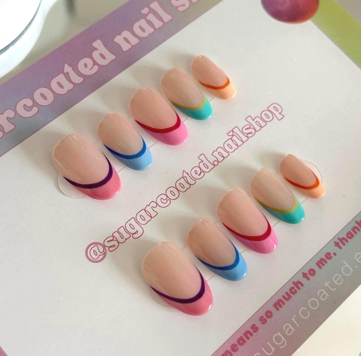 Handmade Press On Nails: Reusable, Glue Ons, Acrylic Gel, Almond Round Short, Hand-painted Custom